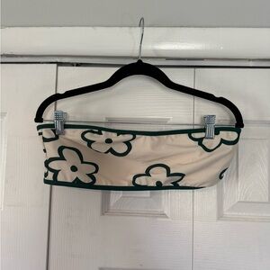 Floral Bandeau Bikini Top in Cream and Dark Green